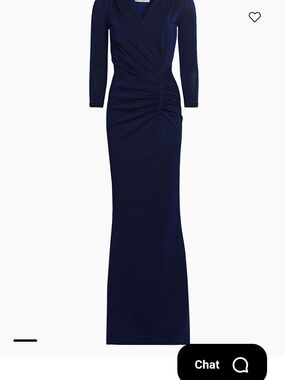 Chiara Boni Sparkly Navy Long-Sleeve Ruched Evening Gown